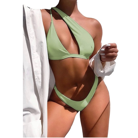 NWT 2 Piece One Shoulder Bikini Set | Asym. Underwire Top, High Cut Bottoms - Picture 5 of 5